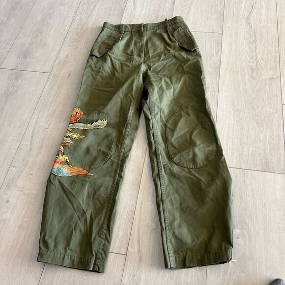 Sandro Pants - Sandro Glenwood Embroidered Wide-leg Pants in Olive Green Size 36